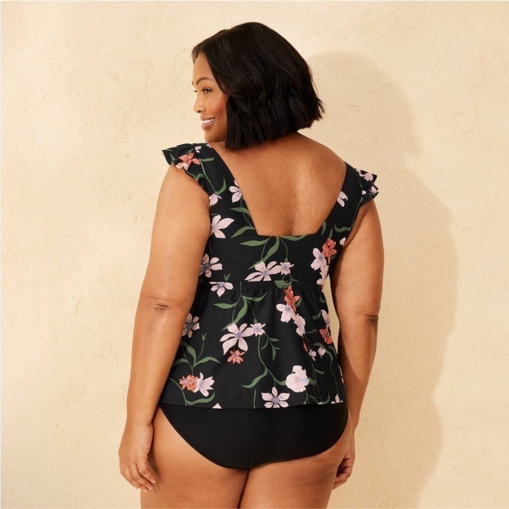 Shade & Shore Floral XL Ruffle Plunge Swim Top Only NWT - Picture 2 of 3